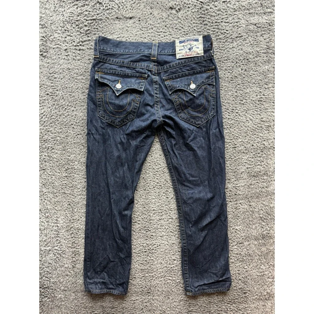 True Religion Low Rise Straight Leg Denim Jeans Dark Wash Indigo Mens Size‎ 32